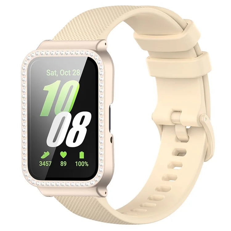 For Samsung Galaxy Fit3 Silicone Strap with Rhinestone Decor Watch Case + Screen Protector