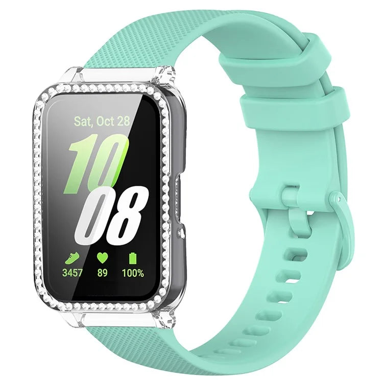 For Samsung Galaxy Fit3 Silicone Strap with Rhinestone Decor Watch Case + Screen Protector