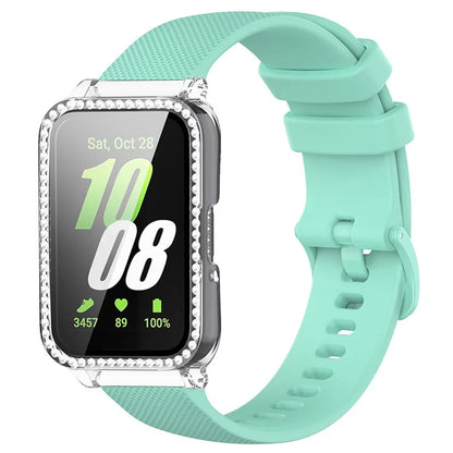 For Samsung Galaxy Fit3 Silicone Strap with Rhinestone Decor Watch Case + Screen Protector