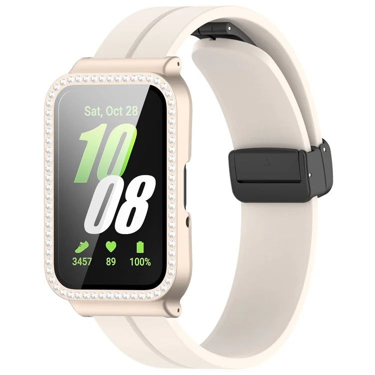 For Samsung Galaxy Fit3 Magnetic Watch Strap Frame Case Tempered Glass Screen Film