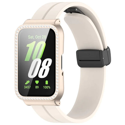 For Samsung Galaxy Fit3 Magnetic Watch Strap Frame Case Tempered Glass Screen Film