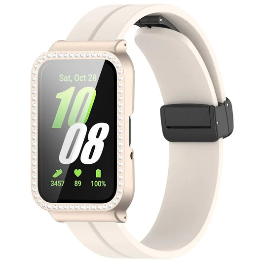 For Samsung Galaxy Fit3 Magnetic Watch Strap Frame Case Tempered Glass Screen Film