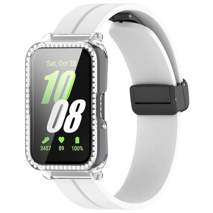 For Samsung Galaxy Fit3 Magnetic Watch Strap Frame Case Tempered Glass Screen Film