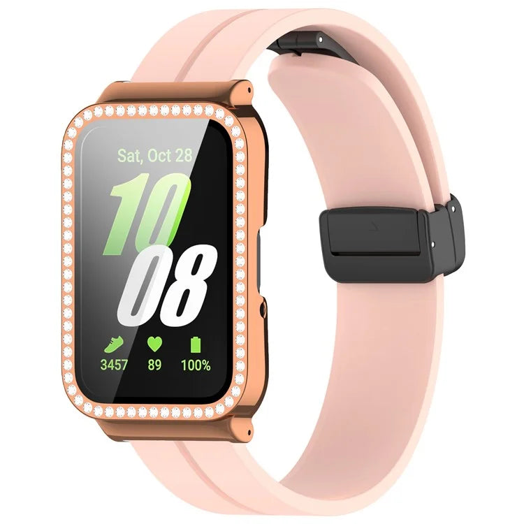 For Samsung Galaxy Fit3 Magnetic Watch Strap Frame Case Tempered Glass Screen Film