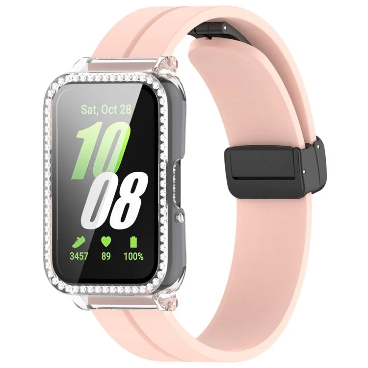 For Samsung Galaxy Fit3 Magnetic Watch Strap Frame Case Tempered Glass Screen Film