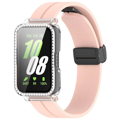 For Samsung Galaxy Fit3 Magnetic Watch Strap Frame Case Tempered Glass Screen Film