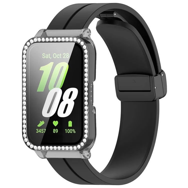 For Samsung Galaxy Fit3 Magnetic Watch Strap Frame Case Tempered Glass Screen Film