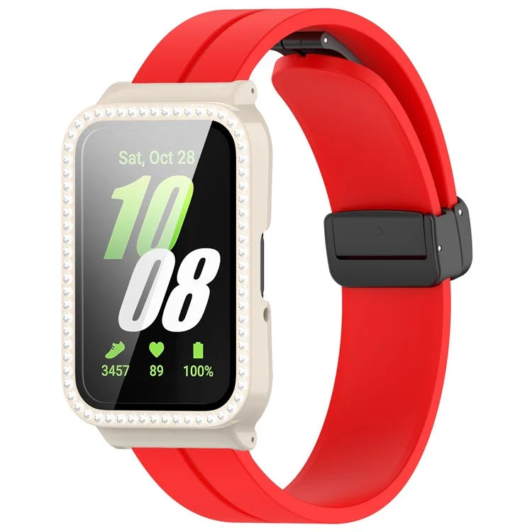 For Samsung Galaxy Fit3 Magnetic Watch Strap Frame Case Tempered Glass Screen Film