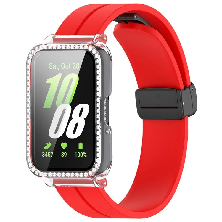 For Samsung Galaxy Fit3 Magnetic Watch Strap Frame Case Tempered Glass Screen Film
