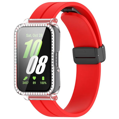 For Samsung Galaxy Fit3 Magnetic Watch Strap Frame Case Tempered Glass Screen Film