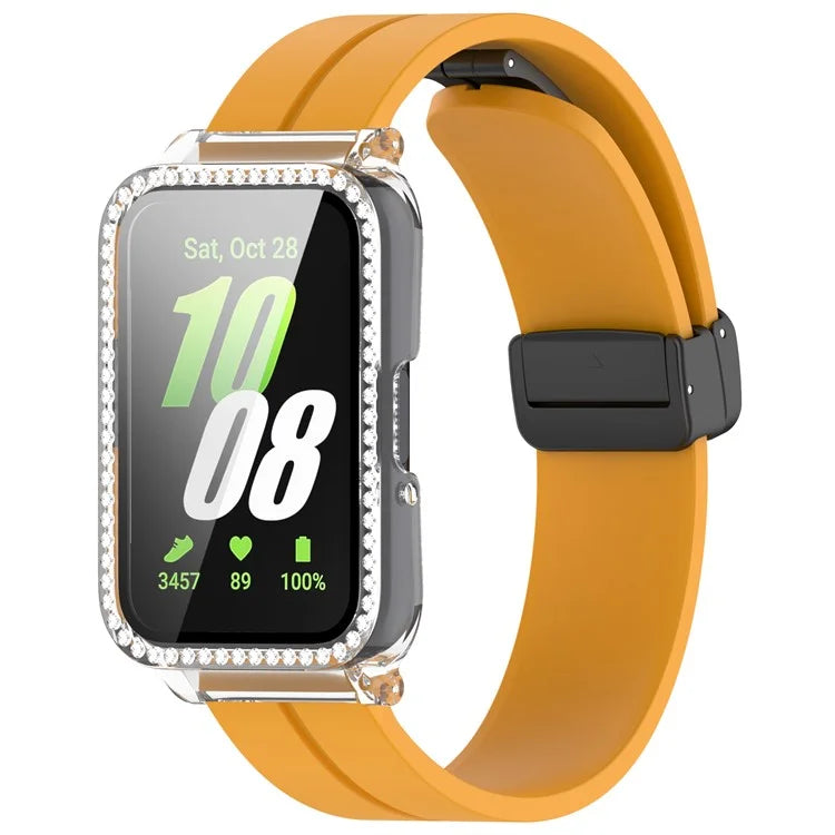 For Samsung Galaxy Fit3 Magnetic Watch Strap Frame Case Tempered Glass Screen Film