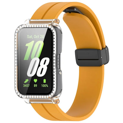 For Samsung Galaxy Fit3 Magnetic Watch Strap Frame Case Tempered Glass Screen Film