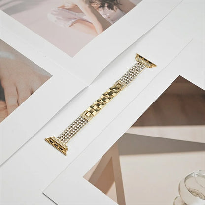 For Apple Watch Series 9 8 7 41mm / 6 5 4 SE (2023) SE (2022) SE 40mm / 3 2 1 38mm Strap 4 Rows Rhinestone Zinc Alloy Watch Band