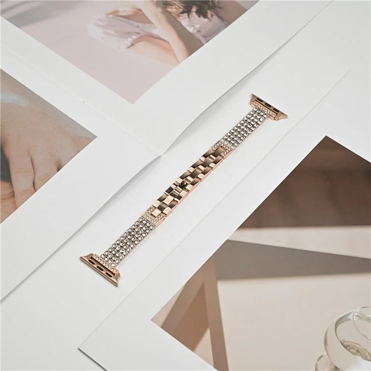 For Apple Watch Series 9 8 7 41mm / 6 5 4 SE (2023) SE (2022) SE 40mm / 3 2 1 38mm Strap 4 Rows Rhinestone Zinc Alloy Watch Band