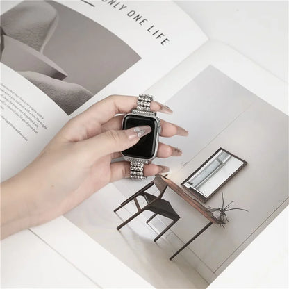 For Apple Watch Series 9 8 7 41mm / 6 5 4 SE (2023) SE (2022) SE 40mm / 3 2 1 38mm Strap 4 Rows Rhinestone Zinc Alloy Watch Band