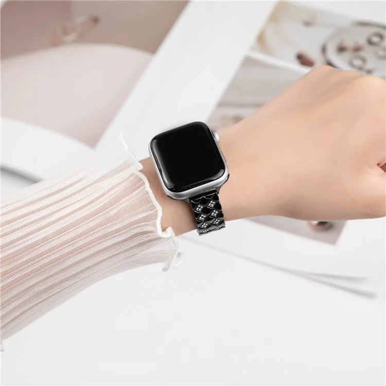 Zinc Alloy Watch Strap for Apple Watch Series 9 8 7 41mm / 6 5 4 SE (2022) SE (2023) SE 40mm / 3 2 1 38mm Rhombus Band