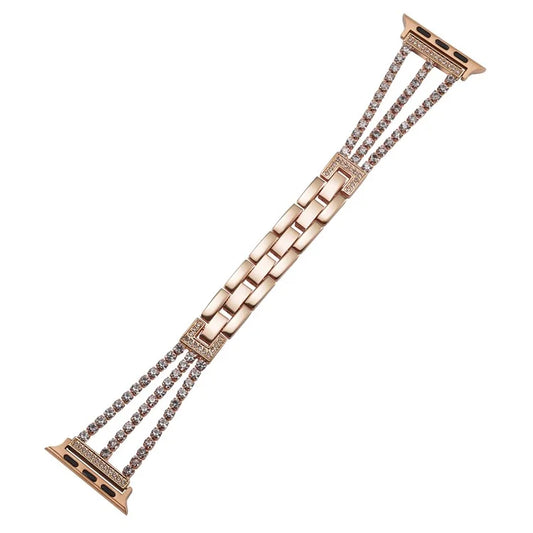 For Apple Watch Ultra 2 Ultra 49mm  /  Series 9 8 7 45mm  /  6 5 4 SE (2023) SE (2022) SE 44mm  /  3 2 1 42mm 3 Rows Rhinestone Bracelet Strap