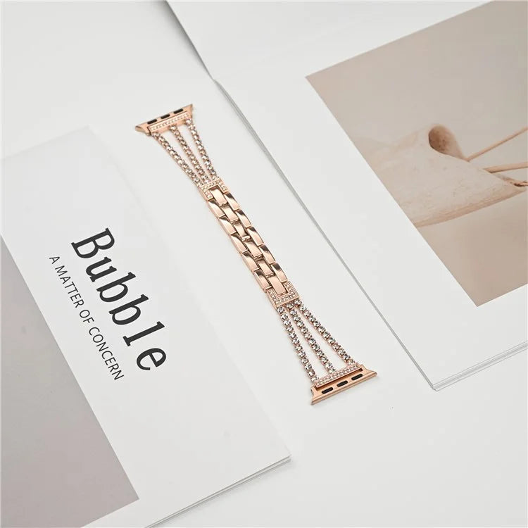 For Apple Watch Ultra 2 Ultra 49mm  /  Series 9 8 7 45mm  /  6 5 4 SE (2023) SE (2022) SE 44mm  /  3 2 1 42mm 3 Rows Rhinestone Bracelet Strap