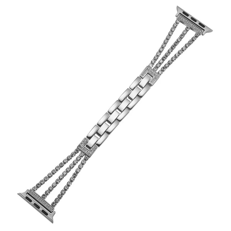 For Apple Watch Ultra 2 Ultra 49mm  /  Series 9 8 7 45mm  /  6 5 4 SE (2023) SE (2022) SE 44mm  /  3 2 1 42mm 3 Rows Rhinestone Bracelet Strap