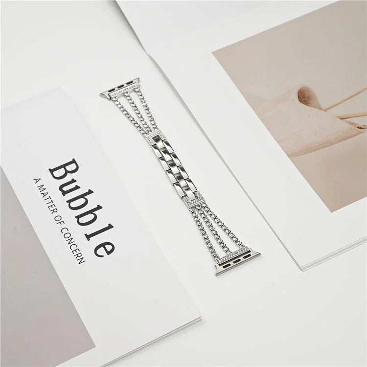 For Apple Watch Ultra 2 Ultra 49mm  /  Series 9 8 7 45mm  /  6 5 4 SE (2023) SE (2022) SE 44mm  /  3 2 1 42mm 3 Rows Rhinestone Bracelet Strap