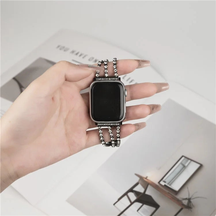 For Apple Watch Ultra 2 Ultra 49mm  /  Series 9 8 7 45mm  /  6 5 4 SE (2023) SE (2022) SE 44mm  /  3 2 1 42mm 3 Rows Rhinestone Bracelet Strap