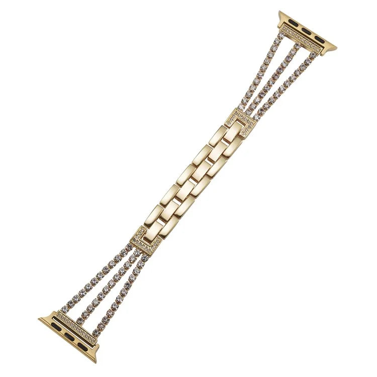 For Apple Watch Ultra 2 Ultra 49mm  /  Series 9 8 7 45mm  /  6 5 4 SE (2023) SE (2022) SE 44mm  /  3 2 1 42mm 3 Rows Rhinestone Bracelet Strap