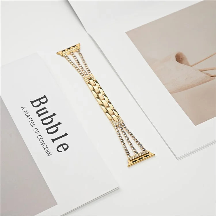 For Apple Watch Ultra 2 Ultra 49mm  /  Series 9 8 7 45mm  /  6 5 4 SE (2023) SE (2022) SE 44mm  /  3 2 1 42mm 3 Rows Rhinestone Bracelet Strap