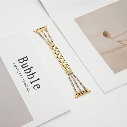 For Apple Watch Ultra 2 Ultra 49mm  /  Series 9 8 7 45mm  /  6 5 4 SE (2023) SE (2022) SE 44mm  /  3 2 1 42mm 3 Rows Rhinestone Bracelet Strap