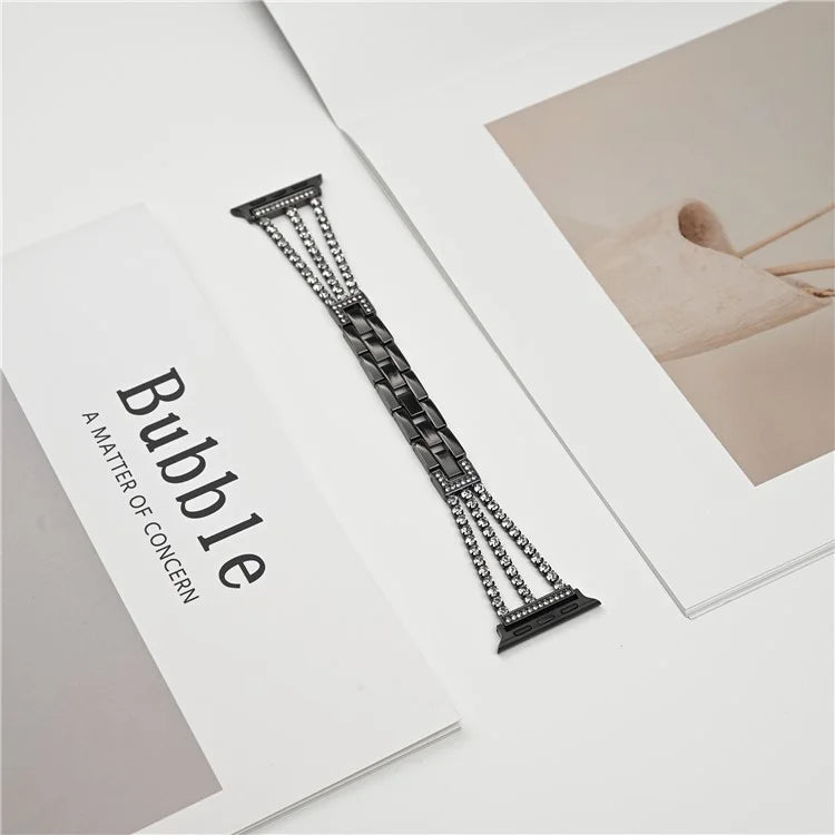 3 Rows Rhinestone Watch Strap for Apple Watch Series 9 8 7 41mm / 6 5 4 SE (2022) SE (2023) SE 40mm / 3 2 1 38mm Zinc Alloy Band