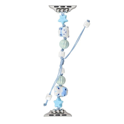 Cartoon Cat Ceramic Beads Strap for Apple Watch Series 9 8 7 41mm / 6 5 4 SE (2022) SE (2023) SE 40mm / 3 2 1 38mm Drawstring Bracelet