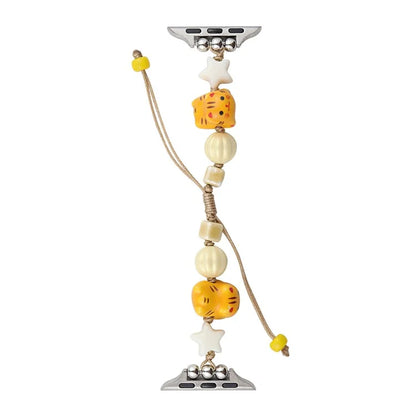 Cartoon Cat Ceramic Beads Strap for Apple Watch Series 9 8 7 41mm / 6 5 4 SE (2022) SE (2023) SE 40mm / 3 2 1 38mm Drawstring Bracelet