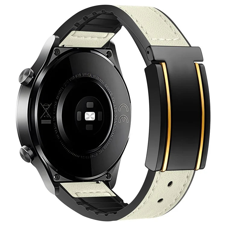 For Huawei Watch GT 3 42mm / GT 3 Pro 43mm Genuine Cow Leather Coated Silicone Band 20mm Magnetic Buckle Watch Strap
