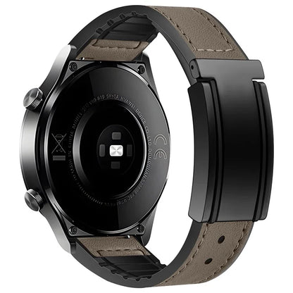 For Huawei Watch GT 3 42mm / GT 3 Pro 43mm Genuine Cow Leather Coated Silicone Band 20mm Magnetic Buckle Watch Strap