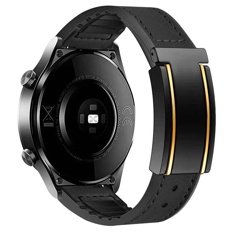 For Huawei Watch GT 3 42mm / GT 3 Pro 43mm Genuine Cow Leather Coated Silicone Band 20mm Magnetic Buckle Watch Strap