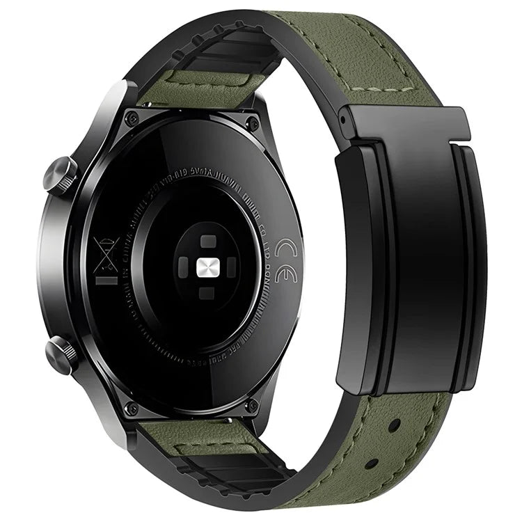 For Huawei Watch 4 / 4 Pro / GT 4 46mm Watch Band 22mm Silicone+Genuine Cow Leather Watch Strap