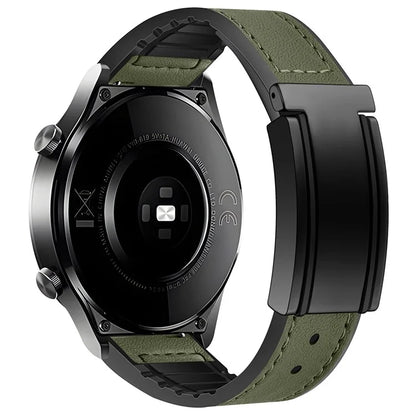 For Huawei Watch 4 / 4 Pro / GT 4 46mm Watch Band 22mm Silicone+Genuine Cow Leather Watch Strap