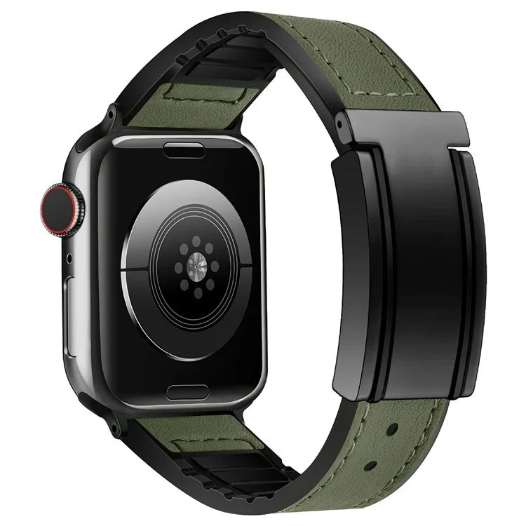 For Apple Watch Series 9 8 7 41mm  /  6 5 4 SE (2023) SE (2022) SE 40mm  /  3 2 1 38mm Watch Strap Silicone+Genuine Cow Leather Band