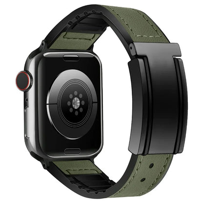 For Apple Watch Series 9 8 7 41mm  /  6 5 4 SE (2023) SE (2022) SE 40mm  /  3 2 1 38mm Watch Strap Silicone+Genuine Cow Leather Band