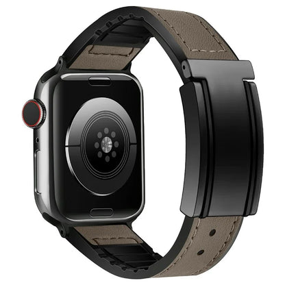 For Apple Watch Series 9 8 7 41mm  /  6 5 4 SE (2023) SE (2022) SE 40mm  /  3 2 1 38mm Watch Strap Silicone+Genuine Cow Leather Band