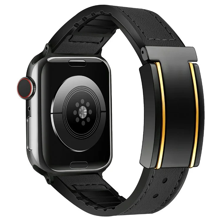 For Apple Watch Series 9 8 7 41mm  /  6 5 4 SE (2023) SE (2022) SE 40mm  /  3 2 1 38mm Watch Strap Silicone+Genuine Cow Leather Band