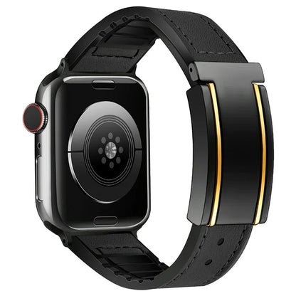 For Apple Watch Series 9 8 7 41mm  /  6 5 4 SE (2023) SE (2022) SE 40mm  /  3 2 1 38mm Watch Strap Silicone+Genuine Cow Leather Band