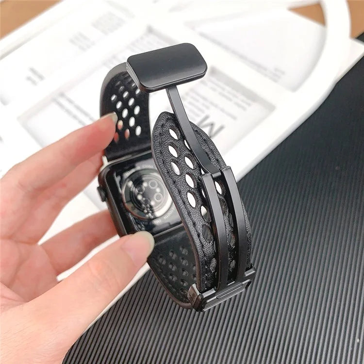 For Apple Watch Series 9 8 7 41mm / 6 5 4 SE (2022) SE (2023) SE 40mm / 3 2 1 38mm Watch Band Hollow-Out Leather Strap
