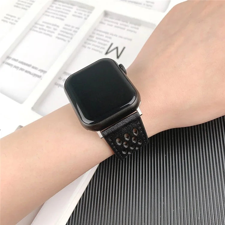 For Apple Watch Series 9 8 7 41mm / 6 5 4 SE (2022) SE (2023) SE 40mm / 3 2 1 38mm Watch Band Hollow-Out Leather Strap