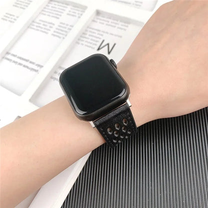 For Apple Watch Series 9 8 7 41mm / 6 5 4 SE (2022) SE (2023) SE 40mm / 3 2 1 38mm Watch Band Hollow-Out Leather Strap