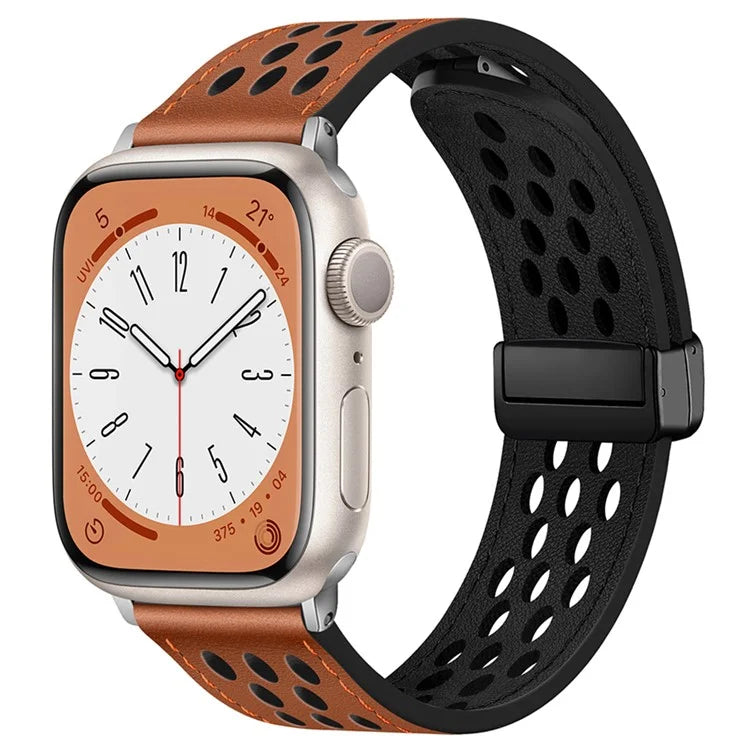 For Apple Watch Series 9 8 7 41mm / 6 5 4 SE (2022) SE (2023) SE 40mm / 3 2 1 38mm Watch Band Hollow-Out Leather Strap