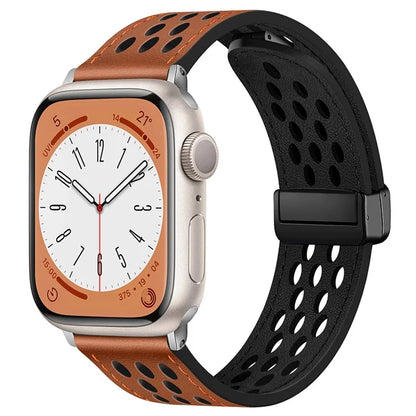 For Apple Watch Series 9 8 7 41mm / 6 5 4 SE (2022) SE (2023) SE 40mm / 3 2 1 38mm Watch Band Hollow-Out Leather Strap