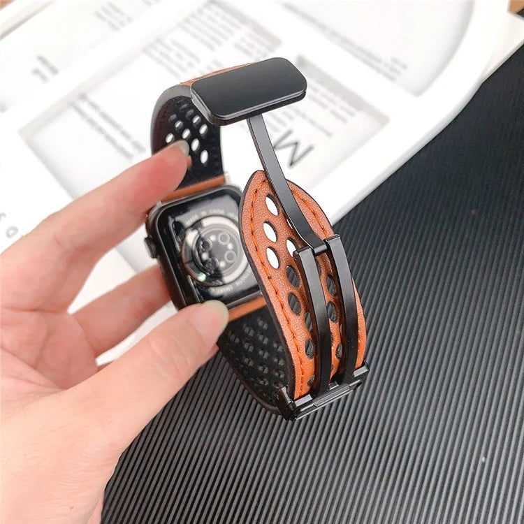 For Apple Watch Series 9 8 7 41mm / 6 5 4 SE (2022) SE (2023) SE 40mm / 3 2 1 38mm Watch Band Hollow-Out Leather Strap