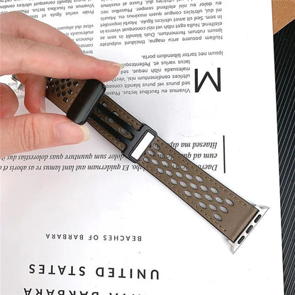 For Apple Watch Series 9 8 7 41mm / 6 5 4 SE (2022) SE (2023) SE 40mm / 3 2 1 38mm Watch Band Hollow-Out Leather Strap