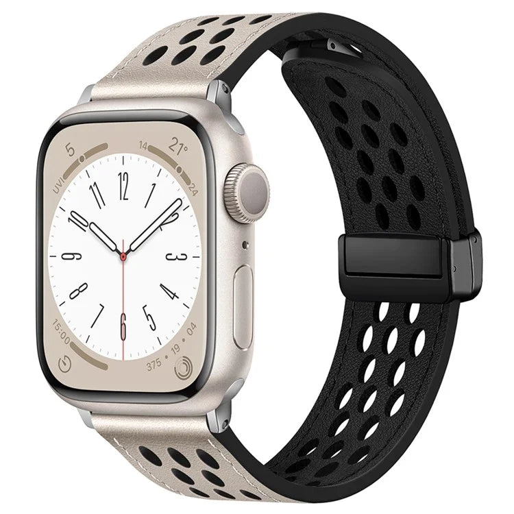 For Apple Watch Series 9 8 7 41mm / 6 5 4 SE (2022) SE (2023) SE 40mm / 3 2 1 38mm Watch Band Hollow-Out Leather Strap