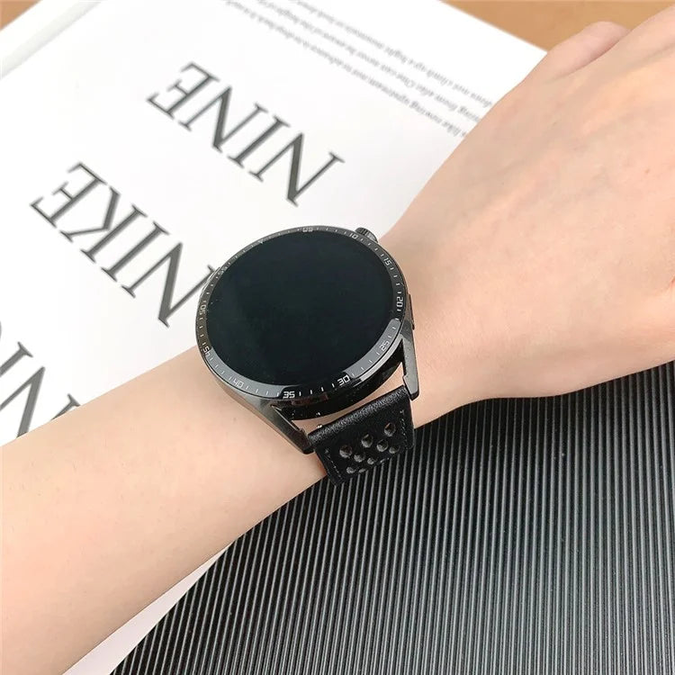 For Huawei Watch GT 4 46mm / 4 Pro / Samsung Galaxy Watch3 / Watch 4 Band Hollow-Out 22mm Leather Watch Strap